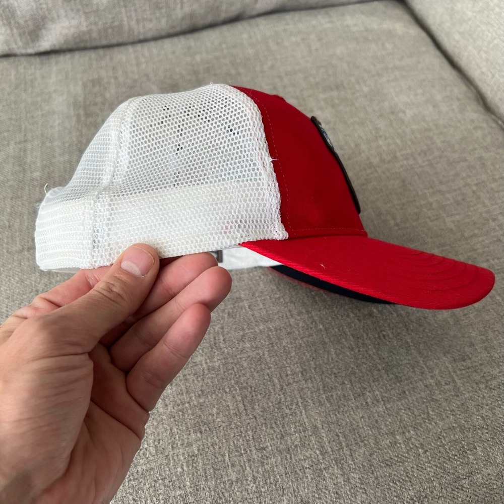 Simms Fishing Catch and Release Patch Red White Trucker Snapback Cap Hat - Picture 4 of 7